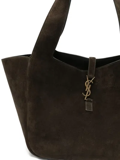 Saint Laurent Le 5 A 7 Bea Suede Logo Plaque Tote Bag In Brown