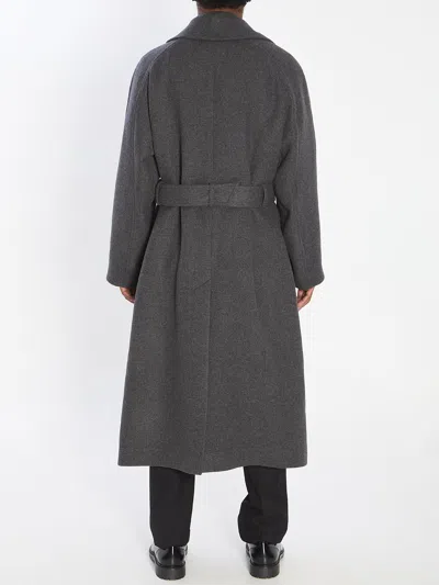 Saint Laurent Double-breasted Cashmere Trench Coat In Gray