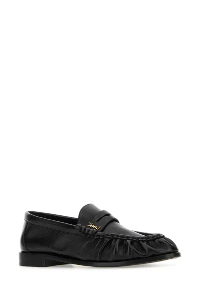 Saint Laurent Black Nappa Leather Loafers In Animal Print
