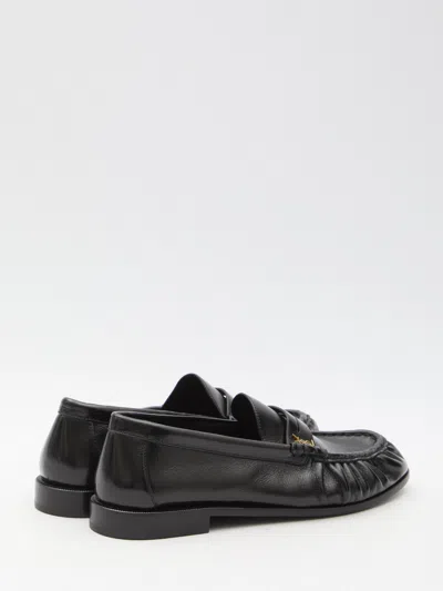 Saint Laurent Black Nappa Leather Loafers In Animal Print