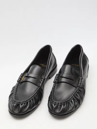 Saint Laurent Black Nappa Leather Loafers In Animal Print