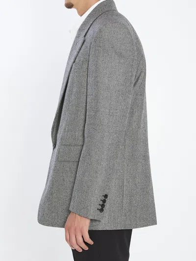 Saint Laurent Flannel Single-breasted Jacket In Gray