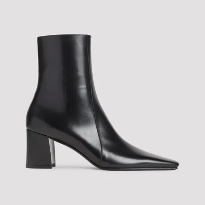 Saint Laurent Ankle Block Heel Square Toe Boot In Black