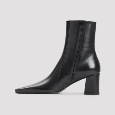 Saint Laurent Ankle Block Heel Square Toe Boot In Black