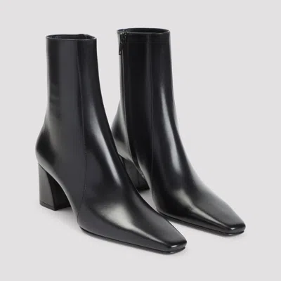 Saint Laurent Ankle Block Heel Square Toe Boot In Black