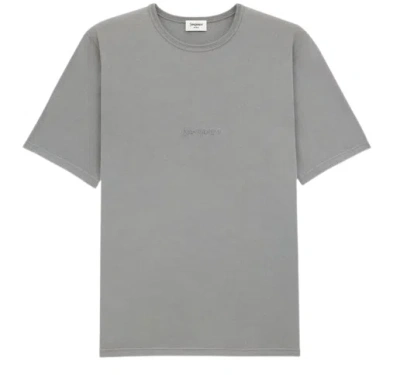 Saint Laurent Cotton Polo Shirt With Embroidery In Gray