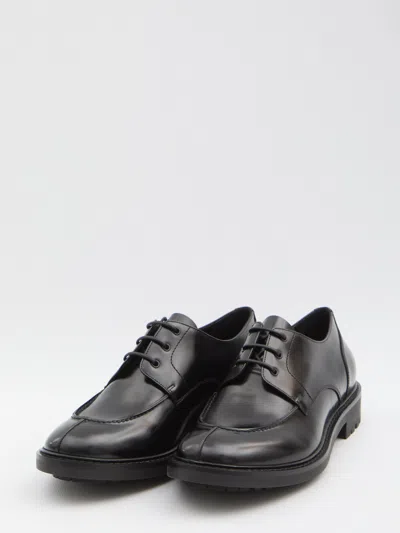 Saint Laurent Smooth Leather Linen Derbies Shoes In Black