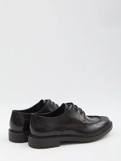 Saint Laurent Smooth Leather Linen Derbies Shoes In Black