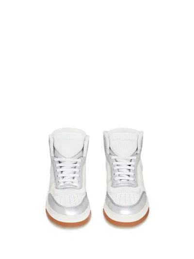 Saint Laurent Leather Perforated High-top Sneakers In Silver