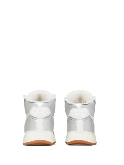 Saint Laurent Leather Perforated High-top Sneakers In Silver