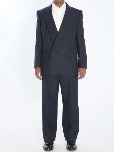 Saint Laurent Midnight Blue Wool Pant In Black