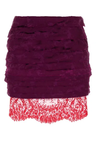 Saint Laurent Textured Jacquard Layered Mini Skirt In Pink