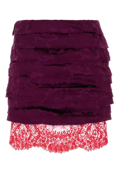 Saint Laurent Textured Jacquard Layered Mini Skirt In Pink