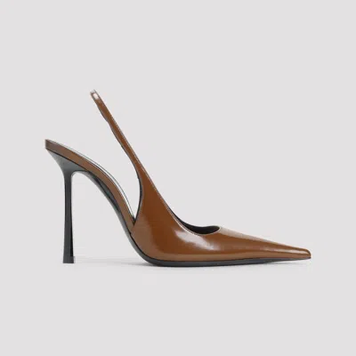 Saint Laurent Vendome 100 Patent Leather Slingback Pumps In Brown