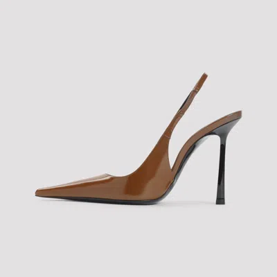 Saint Laurent Vendome 100 Patent Leather Slingback Pumps In Brown