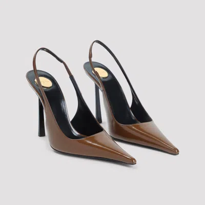 Saint Laurent Vendome 100 Patent Leather Slingback Pumps In Brown