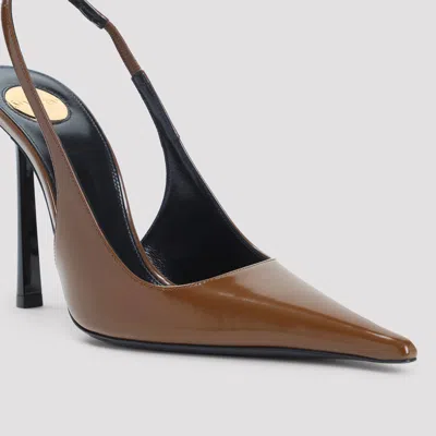 Saint Laurent Vendome 100 Patent Leather Slingback Pumps In Brown