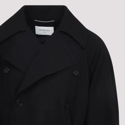 Saint Laurent Double-breasted Long Coat In Grain De Poudre