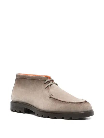 Santoni Ankle Boots Lace-up Round Toe In Neutral