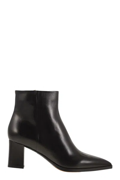 Santoni Medium Heel Leather Ankle Boot In Black