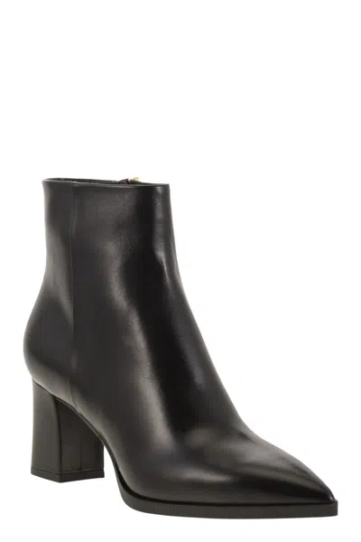 Santoni Medium Heel Leather Ankle Boot In Black