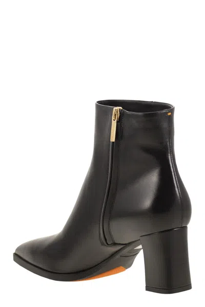 Santoni Medium Heel Leather Ankle Boot In Black