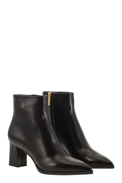 Santoni Medium Heel Leather Ankle Boot In Black