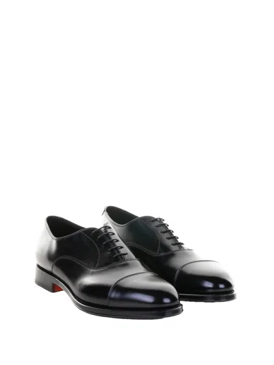 Santoni Black Leather New Linger Lace-up Shoes