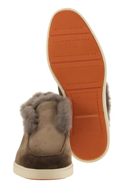 Santoni Suede And Fur Desert Boot In Brown