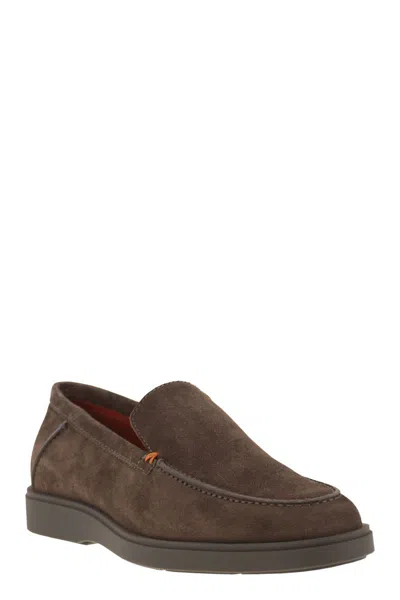 Santoni Suede Moccasin In Brown