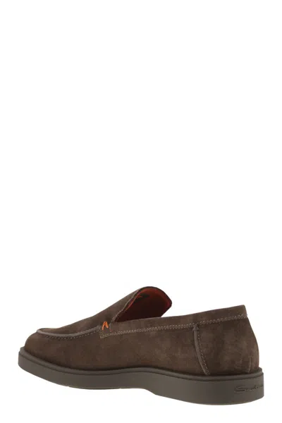 Santoni Suede Moccasin In Brown