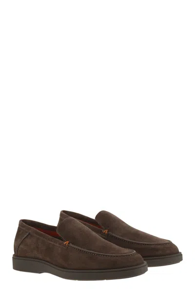 Santoni Suede Moccasin In Brown