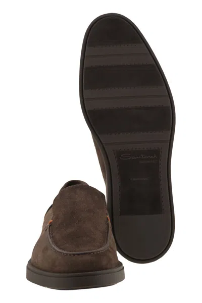 Santoni Suede Moccasin In Brown