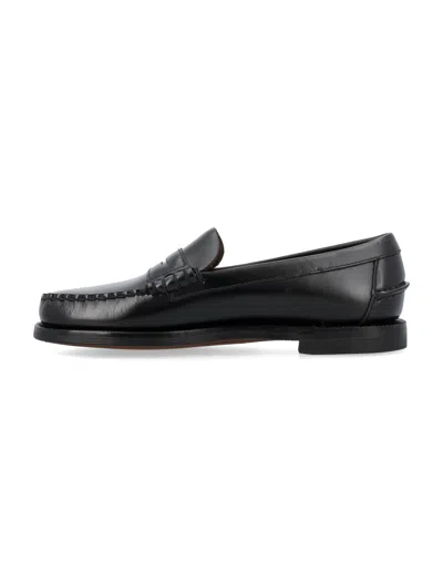 Sebago Slip-on Black Leather Moccasins With Cut-out Detail In Black