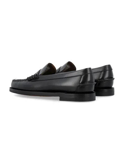 Sebago Slip-on Black Leather Moccasins With Cut-out Detail In Black