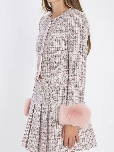 Self-portrait Boucle Fur Cuff Jacket In Neutral
