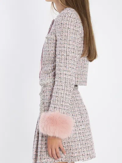 Self-portrait Boucle Fur Cuff Jacket In Neutral