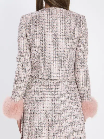 Self-portrait Boucle Fur Cuff Jacket In Neutral