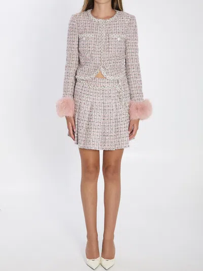 Self-portrait Boucle Fur Cuff Jacket In Neutral