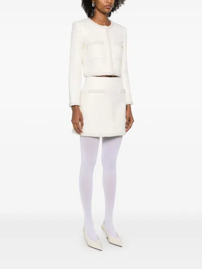 Self-portrait Sequined White Miniskirt With Hidden Zip Closure In Gray