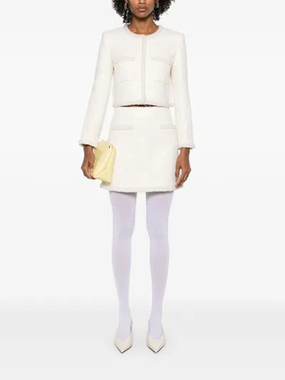 Self-portrait Sequined White Miniskirt With Hidden Zip Closure In Gray