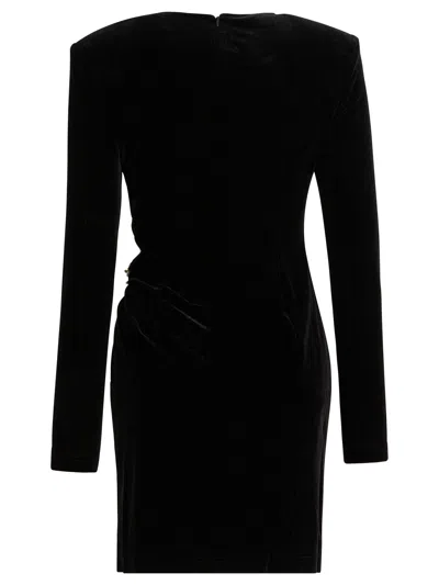 Self-portrait Twisted Waist Dress With Gold Detail In Black
