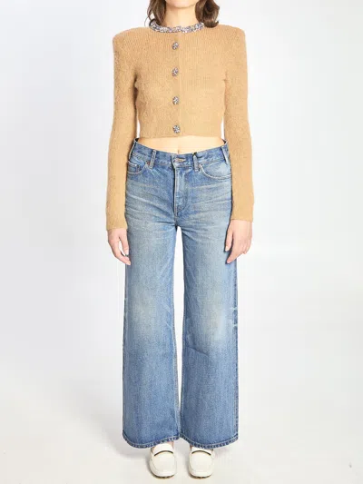 Self-portrait Cardigan Con Finiture Decorate Marrone In Brown