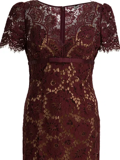 Self-portrait Womens Burgundy Floral Lace Bow-embellished Woven Midi Dress