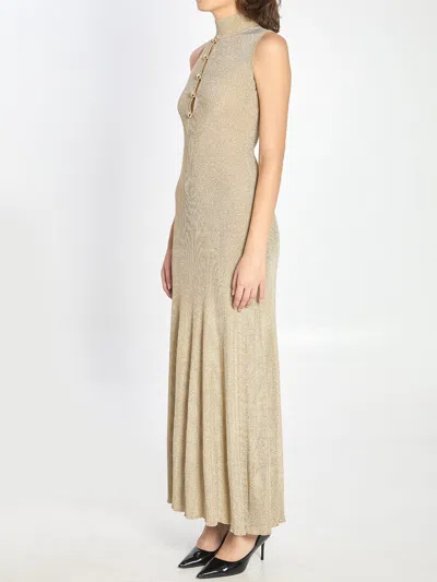 Self-portrait Womens Gold Sleeveless Buttoned Lurex Knit Maxi Dress In Brown