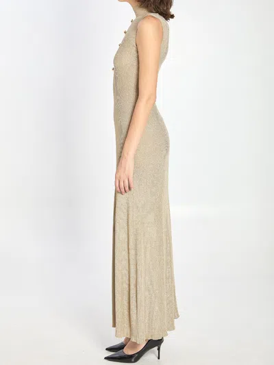 Self-portrait Womens Gold Sleeveless Buttoned Lurex Knit Maxi Dress In Brown