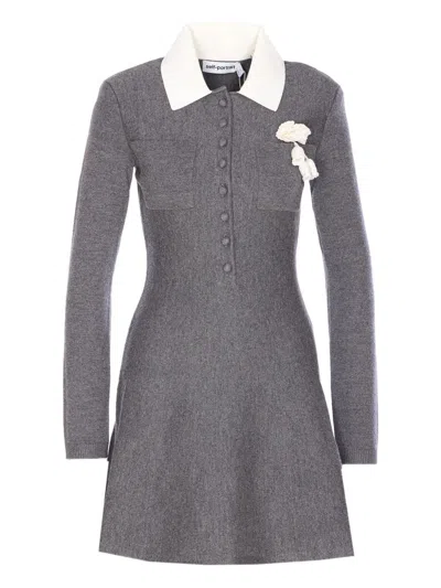 Self-portrait Grey Crochet Flower Collared Knit Mini Dress Clothing In Gray