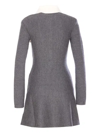 Self-portrait Grey Crochet Flower Collared Knit Mini Dress Clothing In Gray