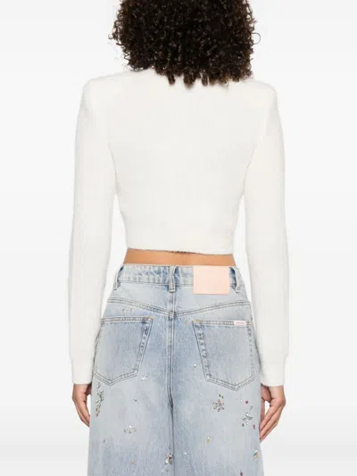 Self-portrait Cropped Sweater With Beaded Trim