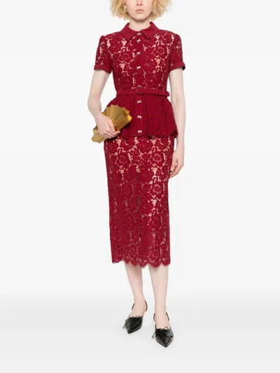 Self-portrait Bordeaux Lace Peplum Midi Dress In Red